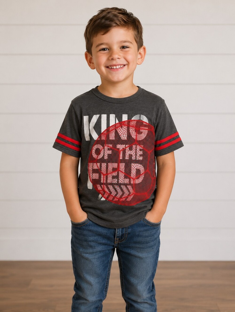 OshKosh B'Gosh King Of The Field Soccer Short Sleeve Shirt Boys Size 5T